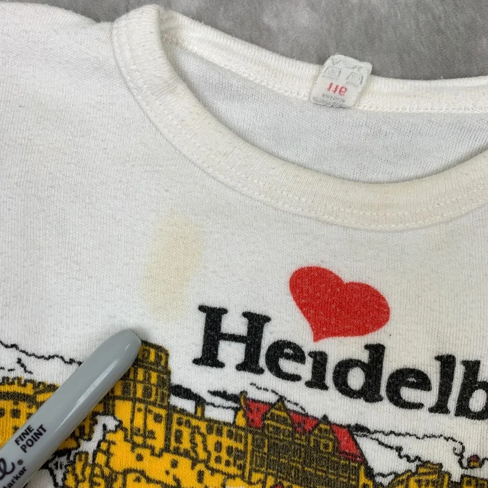 Vintage Heidelberg Germany Sweatshirt Kids 5-6‎ White Ringer Pullover 60s 70s